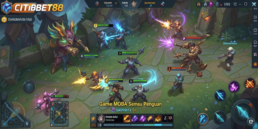 Screenshot gameplay CITIBET88 menampilkan aksi pertarungan tim yang menegangkan.