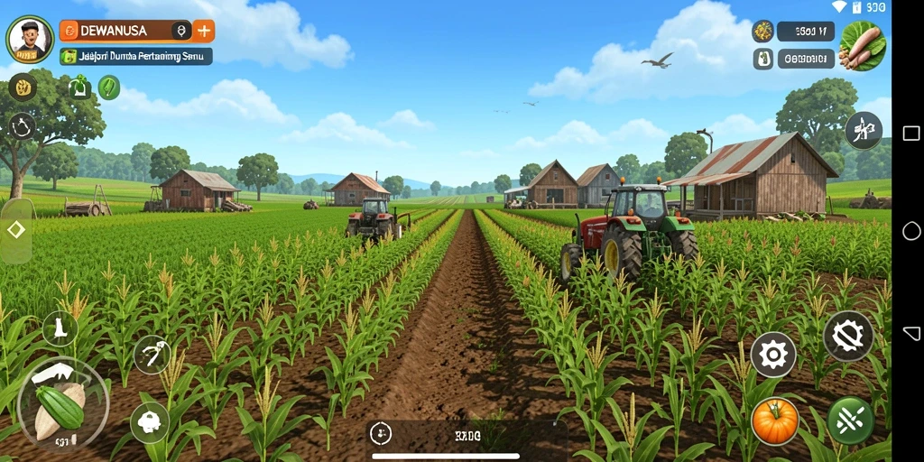 Tampilan gameplay seru dalam DEWANUSA dengan elemen pertanian.