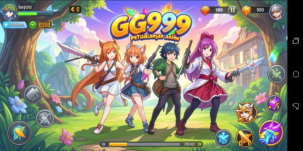 Gameplay GG999 yang menawan dengan karakter anime yang ceria.