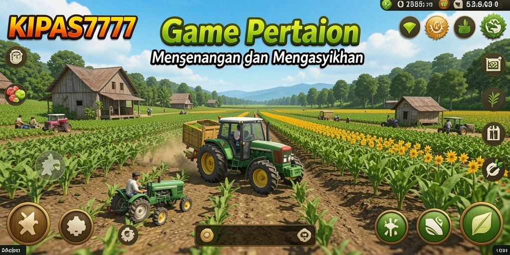 Tampilan gameplay KIPAS777 yang menampilkan pertanian yang kaya warna.
