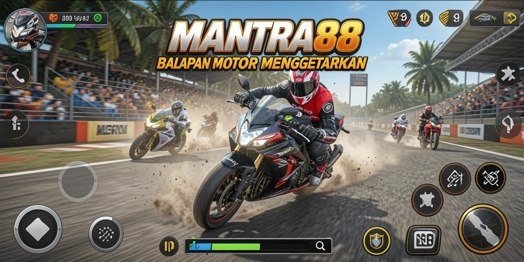 Screenshot gameplay MANTRA88 menunjukkan aksi balapan yang mendebarkan.