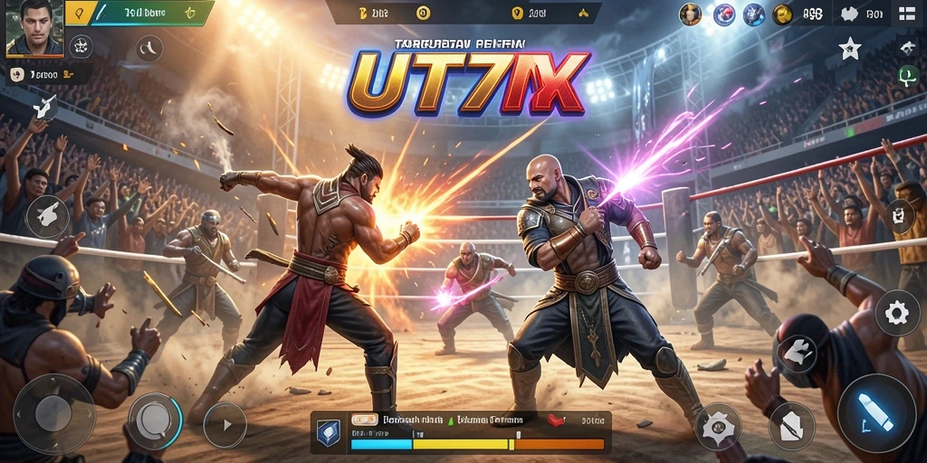 Gameplay UT77 menampilkan pertarungan seru antar karakter kuat.