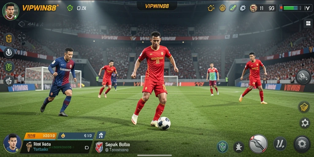 Tampilan gameplay seru dari VIPWIN88 yang menampilkan aksi sepak bola nyata.