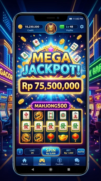 Tampilan antarmuka pengguna Mahjong500 yang menarik dan modern.